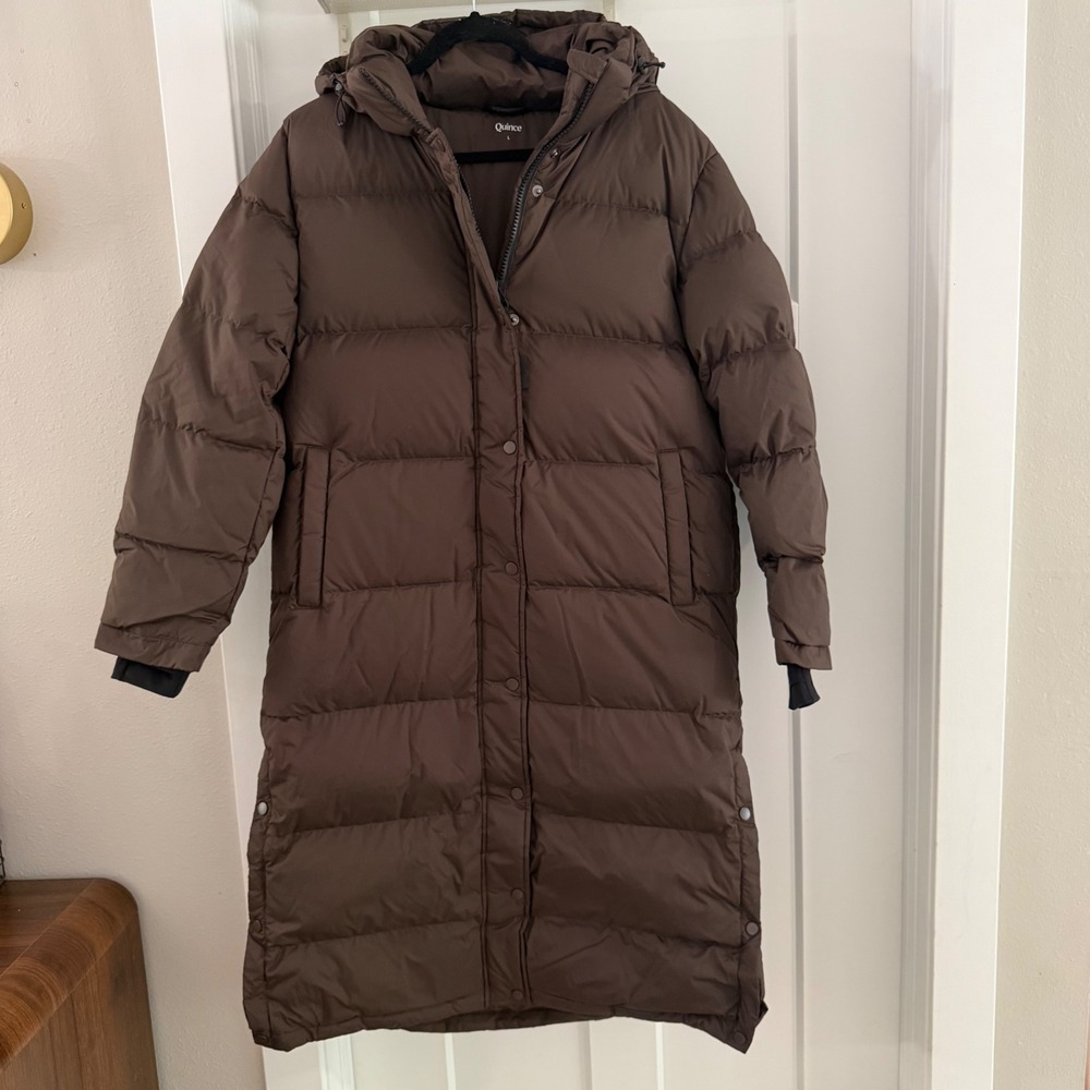 Quince Responsible Down Long Puffer Jacket Hot Fudge Brown L Gorpcore Minimalist